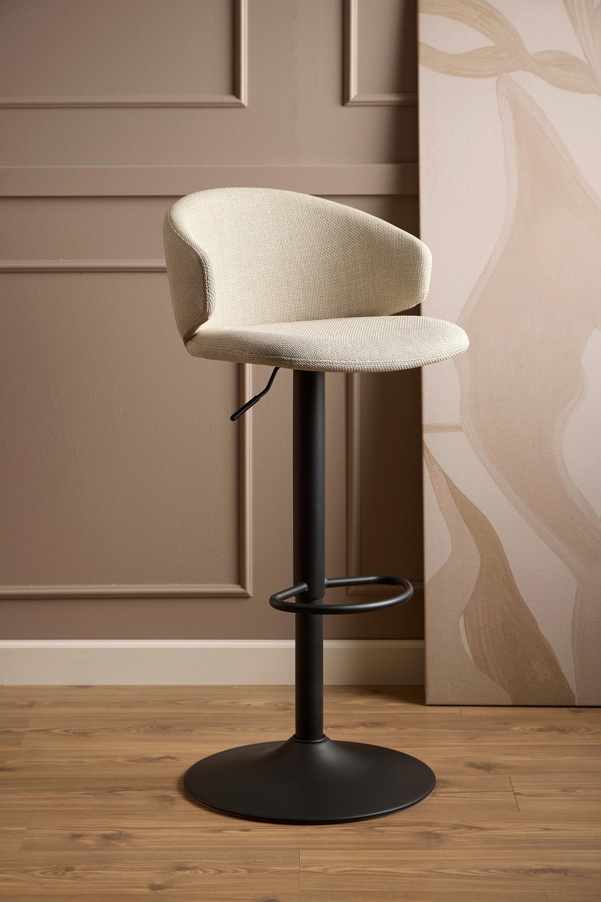 BARHOCKER in Metall, Textil Schwarz, Beige  - Beige/Schwarz, Trend, Textil/Metall (46/107/38cm) - MID.YOU