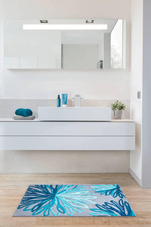 KOBEREC DO KOUPELNY, 70/120 cm - šedá/tyrkysová, Basics, textil/plast (70/120cm) - Grund