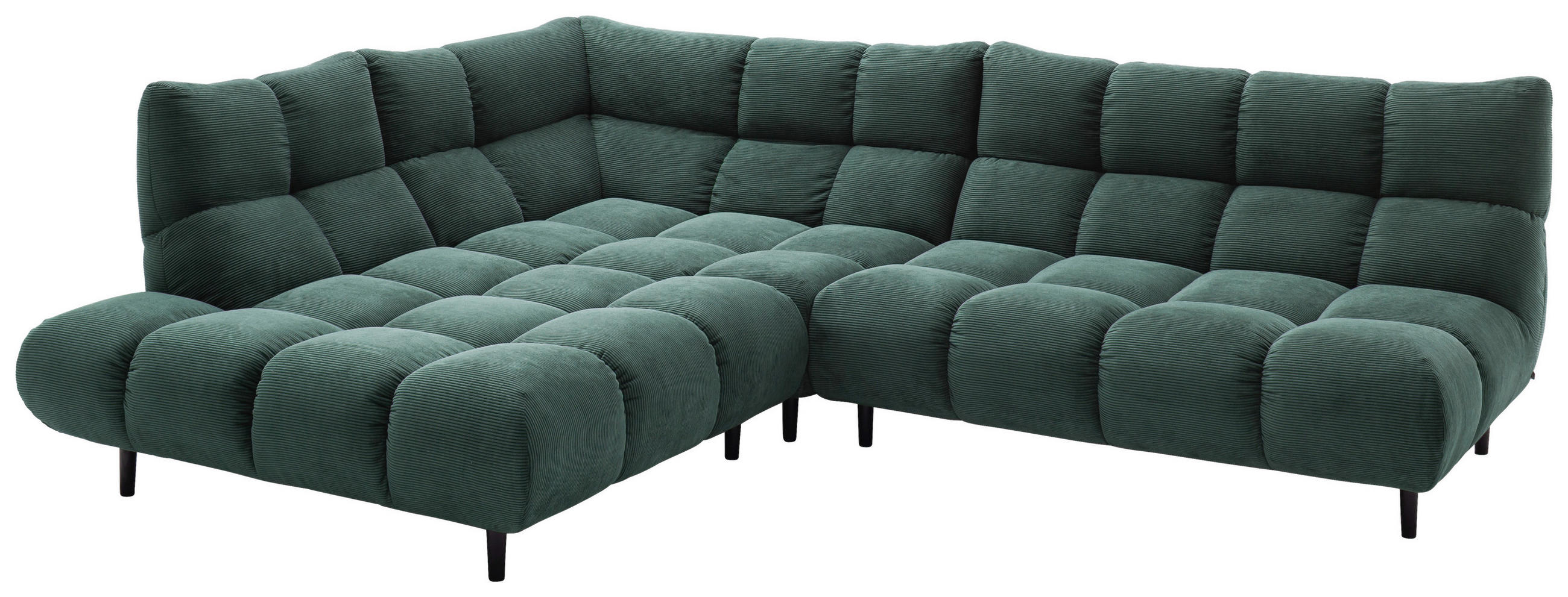 ECKSOFA Ottomane links, Eckteil  Grün Feincord  - Schwarz/Grün, Design, Holz/Textil (215/288cm) - Pure Home Lifestyle