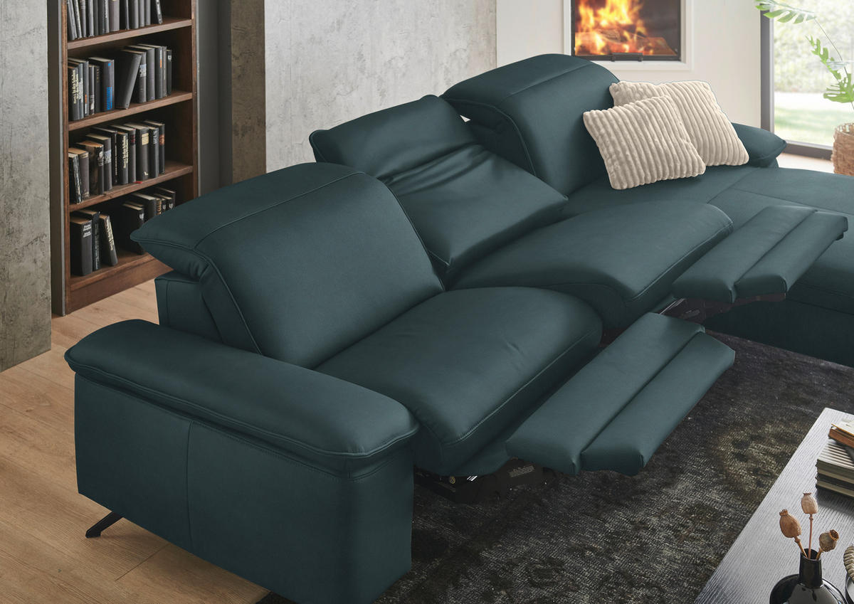 ECKSOFA  Echtleder Graublau  - Graublau/Schwarz, Design, Leder/Metall (307/169cm) - Beldomo Premium