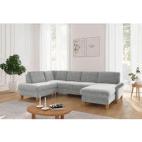 WOHNLANDSCHAFT Hellgrau Flachgewebe  - Eichefarben/Hellgrau, KONVENTIONELL, Holz/Textil (195/314/164cm) - Sit & More
