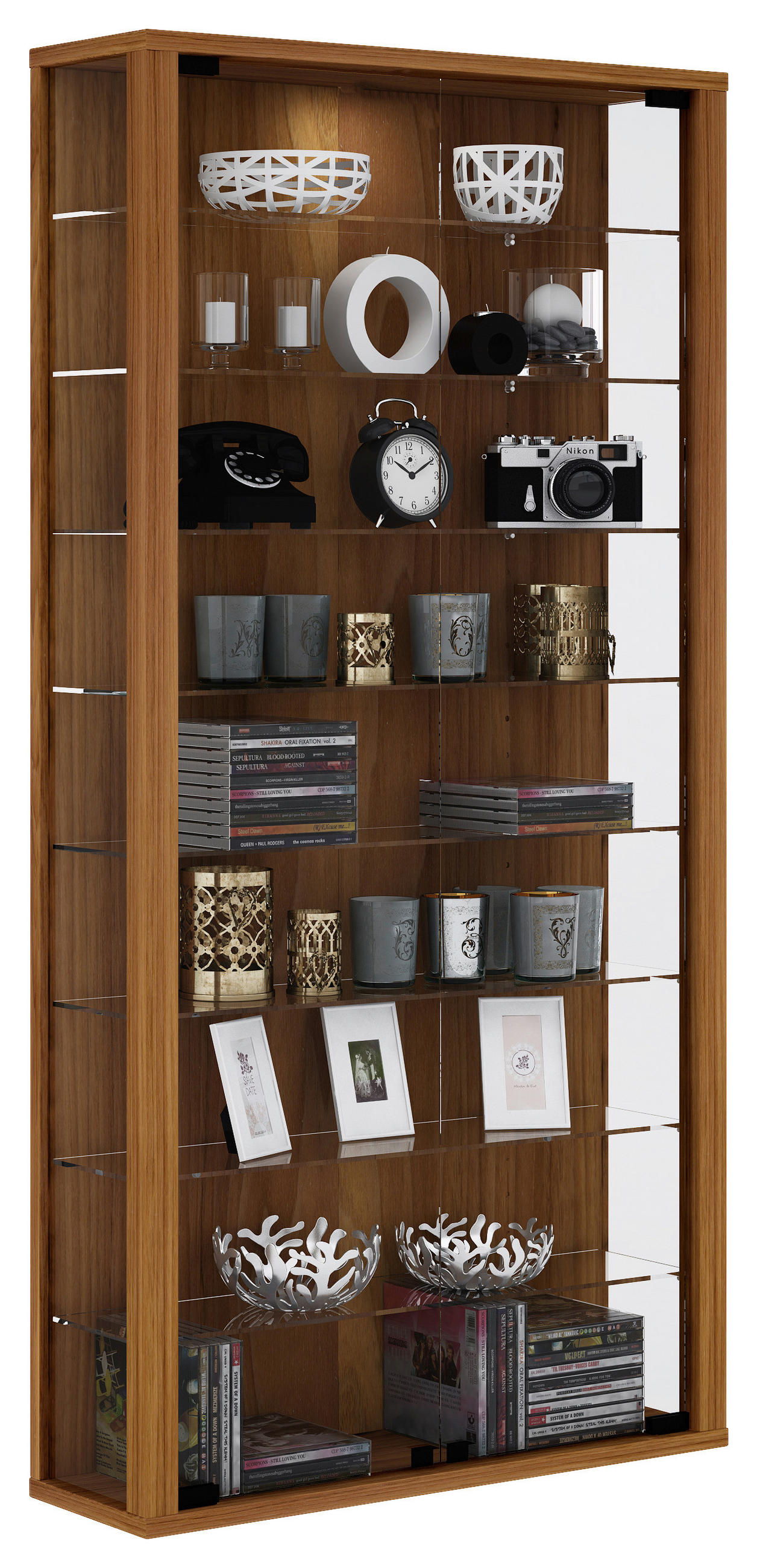 VITRINE in Nussbaumfarben - Nussbaumfarben/Schwarz, Design, Glas/Holzwerkstoff (59/114/18cm) - MID.YOU