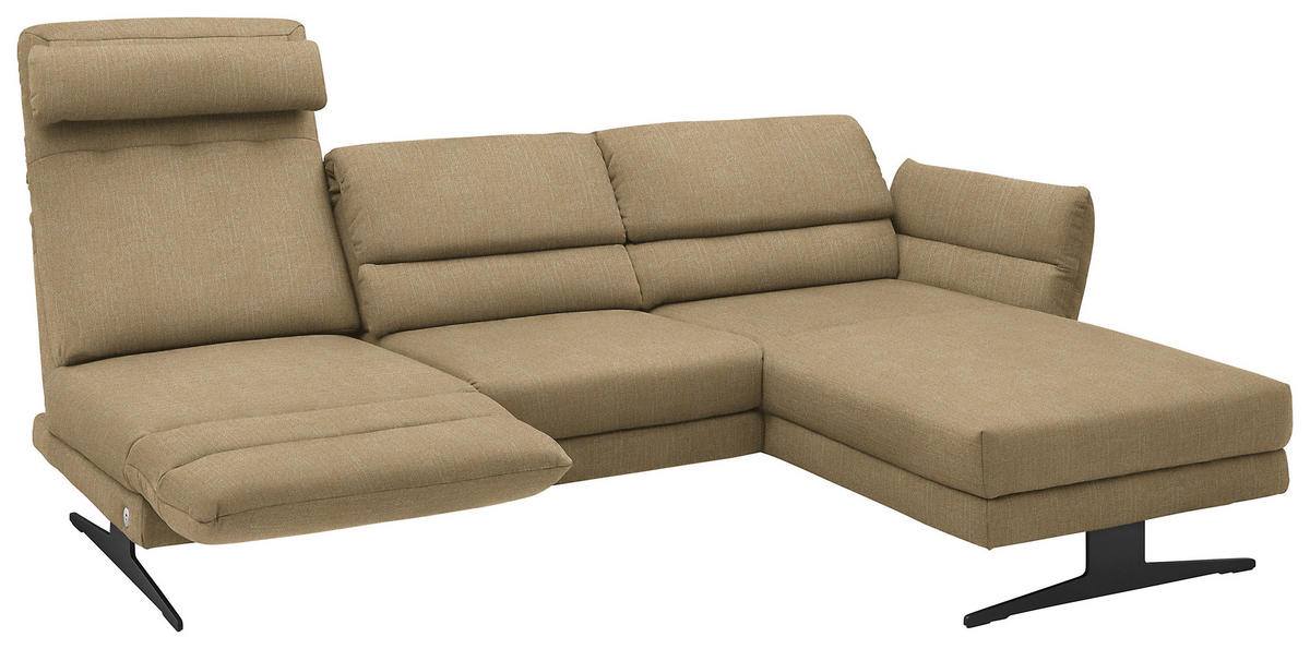 ECKSOFA in Flachgewebe Senfgelb  279-327/176-217 cm  - Senfgelb/Schwarz, Design, Textil/Metall (279-327/176-217cm) - Dieter Knoll