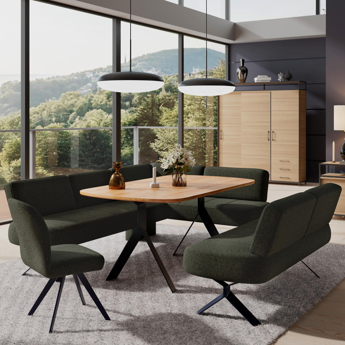 SITZBANK 162/83/71 cm Webstoff Grün  - Schwarz/Grün, MODERN, Textil/Metall (162/83/71cm) - Livetastic
