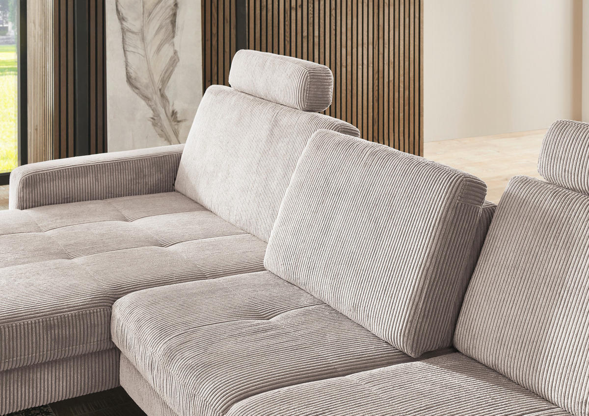 ECKSOFA in Cord Hellbraun  - Hellbraun/Schwarz, Modern, Textil/Metall (177/302cm) - Beldomo Style