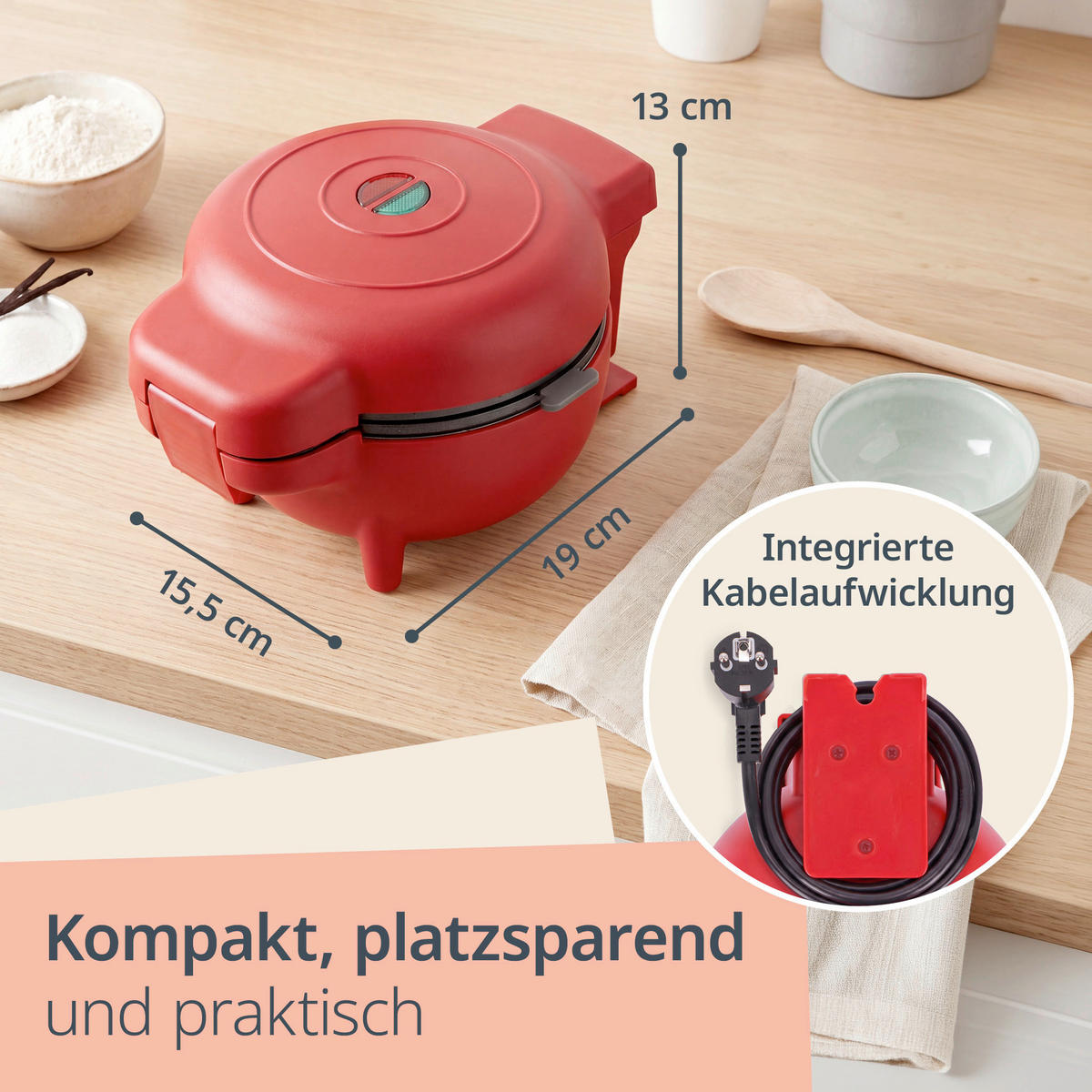 WAFFELEISEN  - Hellrot, Basics, Kunststoff (15,5/19/12cm) - ADE