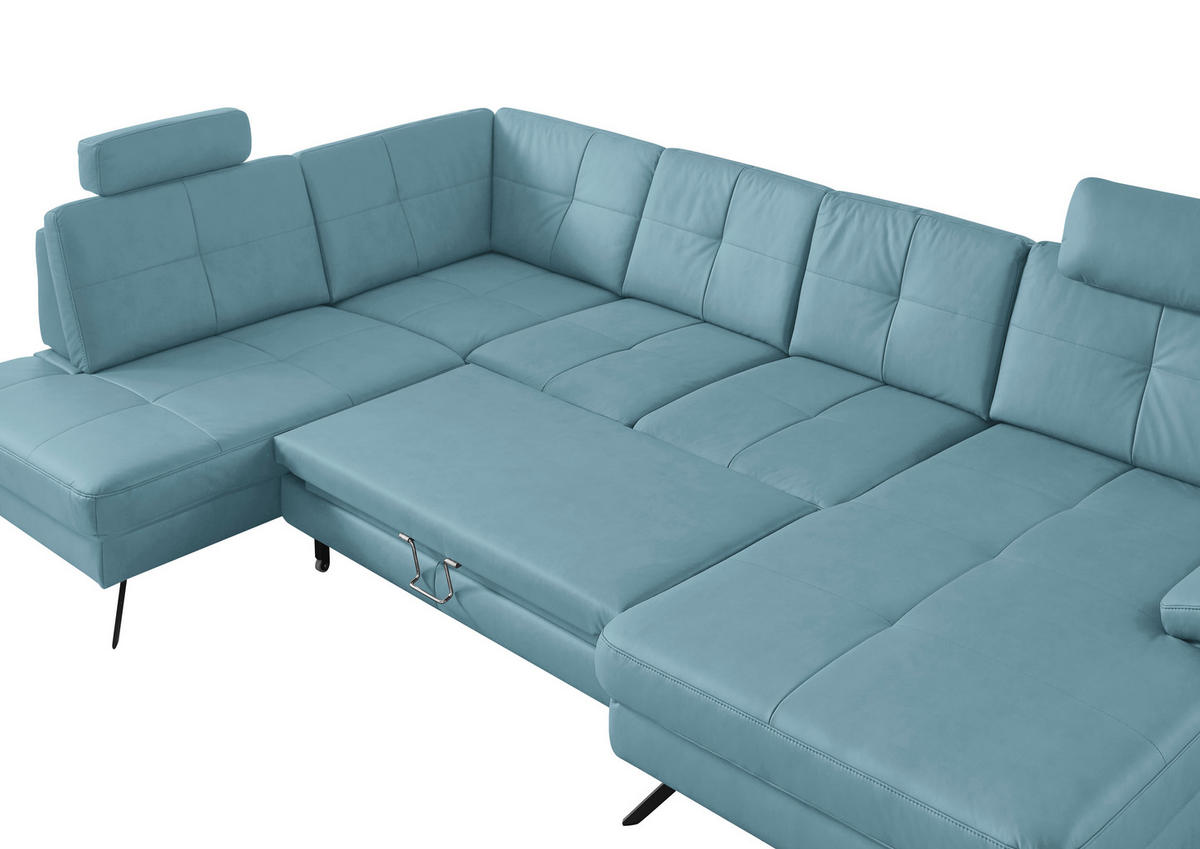 WOHNLANDSCHAFT in Lederlook, Mikrofaser Blau  - Blau/Schwarz, Design, Textil/Metall (220/345cm) - Beldomo System