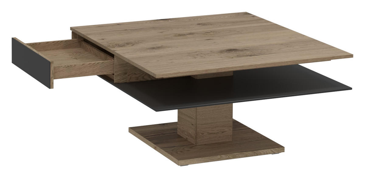 COUCHTISCH in Holz, Glas 90/90/46 cm  - Eichefarben/Anthrazit, Design, Glas/Holz (90/90/46cm) - Voglauer