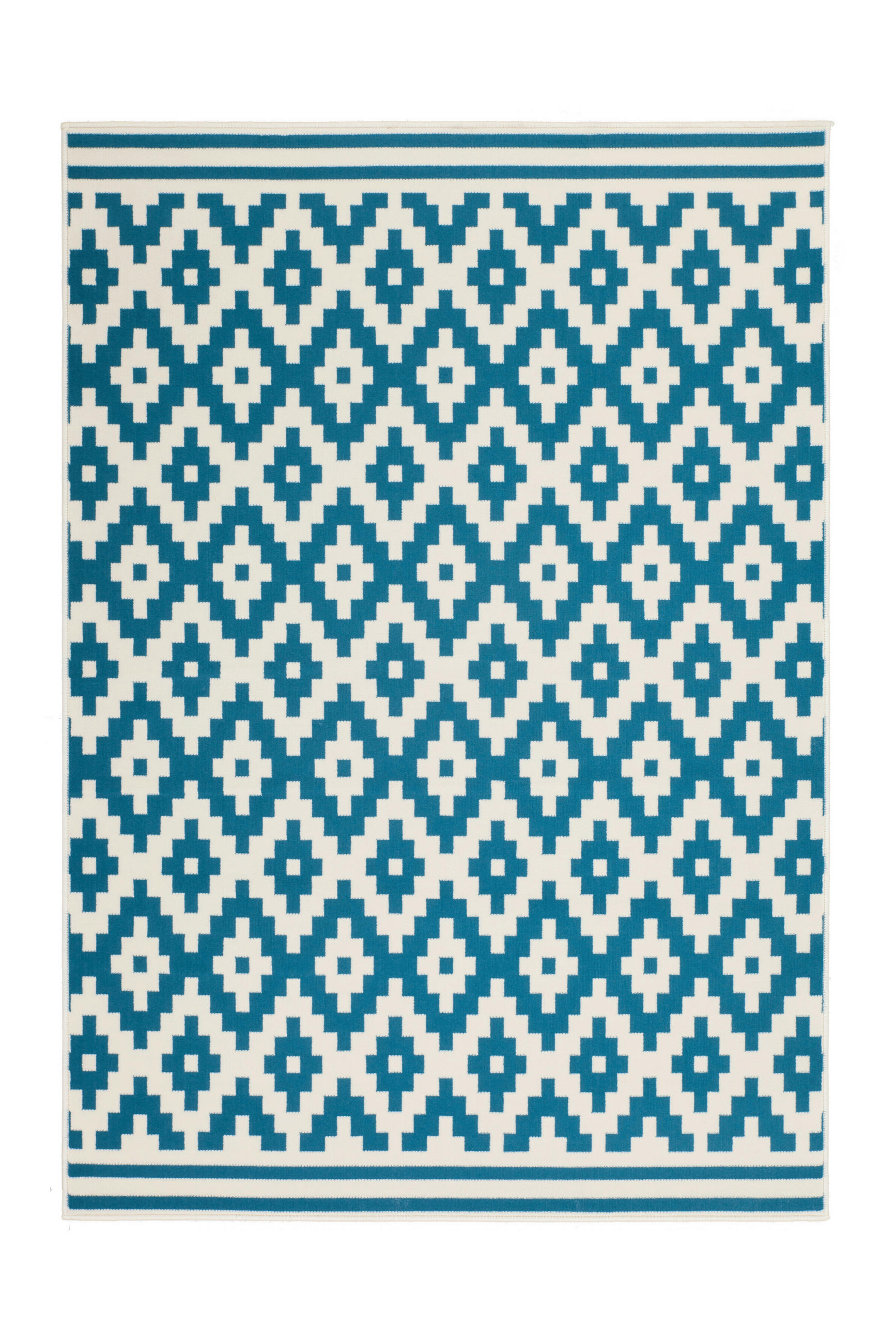 Kayoom Flachwebeteppich Türkis, Weiß 200x290 cm