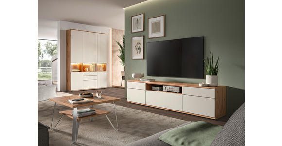 VITRINENKOMBINATION  in Buchefarben, Beige - Beige/Buchefarben, KONVENTIONELL, Glas/Holzwerkstoff (150/215/40cm) - Venda