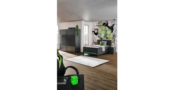 SCHWEBETÜRENSCHRANK in Graphitfarben, Schwarz - Graphitfarben/Schwarz, Design, Glas/Holzwerkstoff (225/210/65cm) - Carryhome