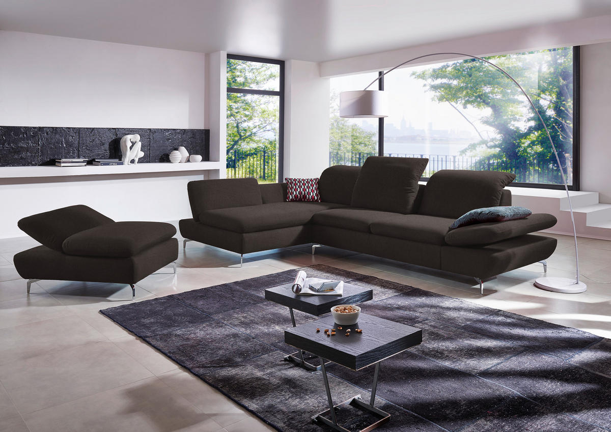 ECKSOFA in Echtleder Dunkelbraun  200/315 cm  - Dunkelbraun/Silberfarben, Design, Leder/Metall (200/315cm) - Chilliano