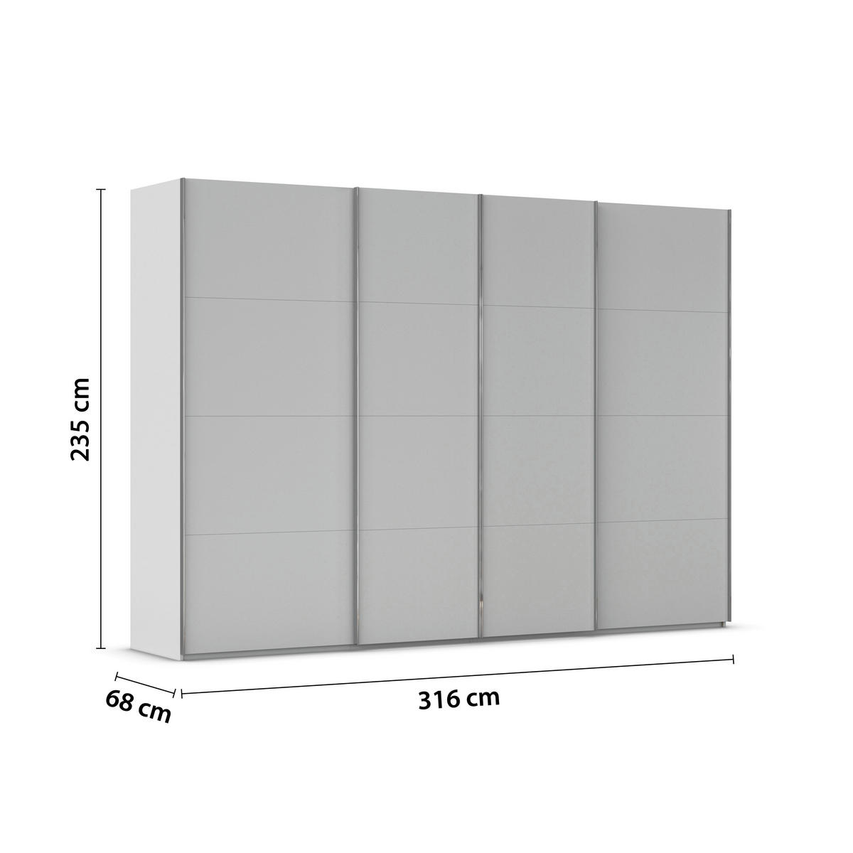SCHWEBETÜRENSCHRANK 316/235/68 cm 4-türig Grau  - Chromfarben/Grau, Design, Holzwerkstoff/Metall (316/235/68cm) - Novel