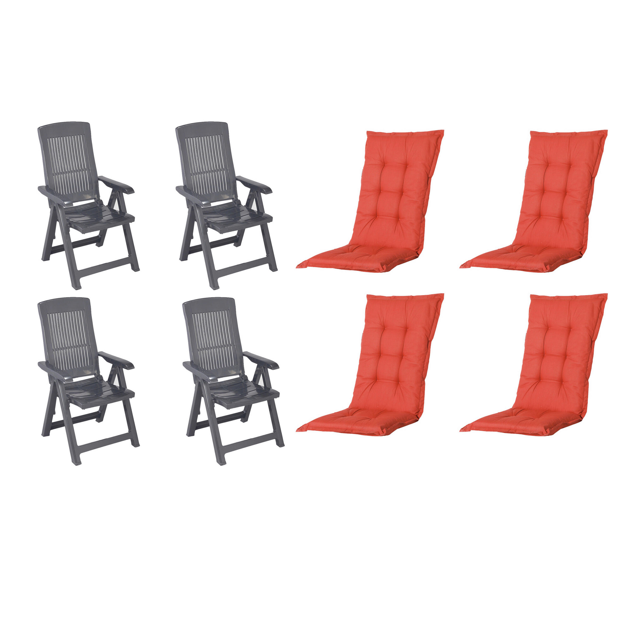 GARTENSTUHL-SET Kunststoff, Textil Anthrazit, Rot  - Anthrazit/Rot, MODERN, Kunststoff/Textil (44/111/50cm) - Gardenson