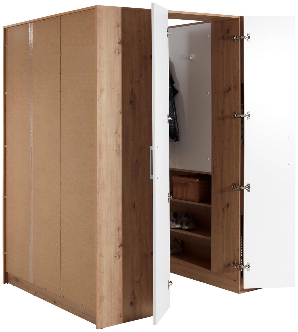 ECKSCHRANK 150/205/120 cm Weiß, Eiche Artisan  - Alufarben/Weiß, MODERN, Holzwerkstoff (150/205/120cm) - Ondega