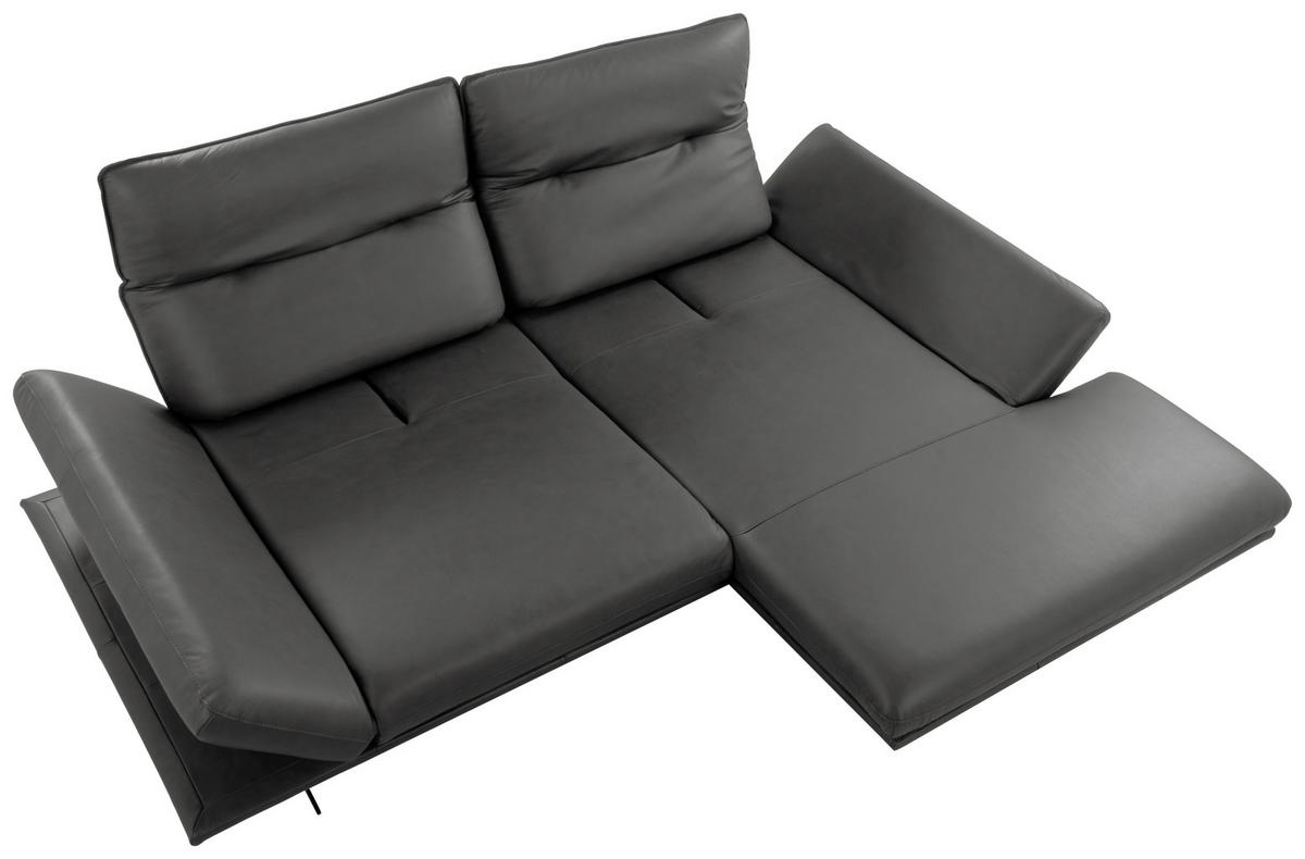 ECKSOFA 235/160 cm  in Echtleder Dunkelgrau Rücken echt, Armteilverstellung, Kopfteilverstellung, Sitztiefenverstellung  235/160 cm  - Dunkelgrau/Schwarz, Design, Leder/Metall (235/160cm) - Celina Home