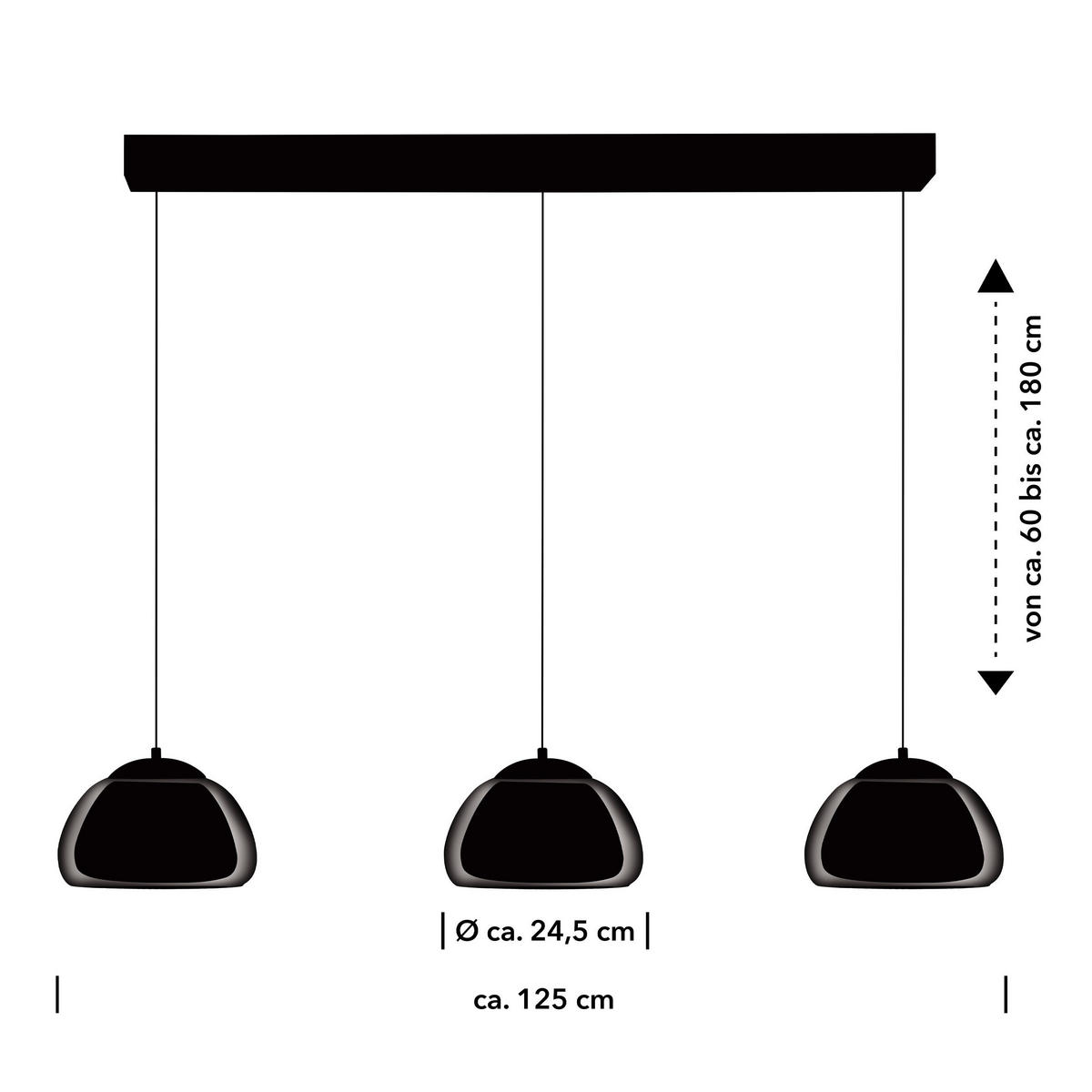 LED-HÄNGELEUCHTE Luxxo 125/24.5/60-180 cm   - Schwarz, Design, Metall (125/24.5/60-180cm) - Hell