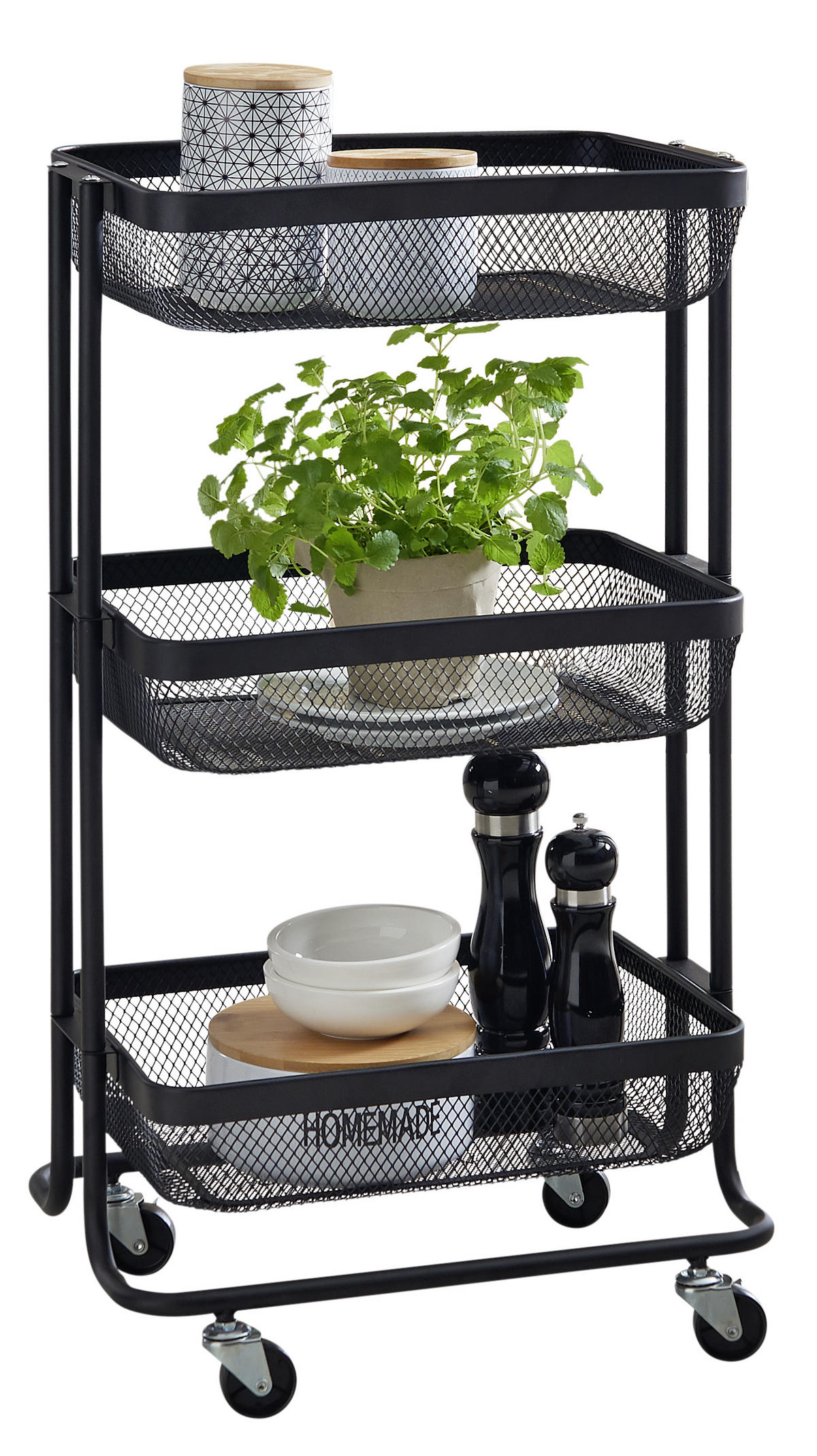Küchenwagen Schwarz  - Schwarz, Basics, Kunststoff/Metall (45,5/77,5/31,5cm) - Homeware Profession.