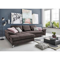 ECKSOFA in Flachgewebe Dunkelbraun  - Dunkelbraun/Silberfarben, Konventionell, Textil/Metall (176/301cm) - Sit & More