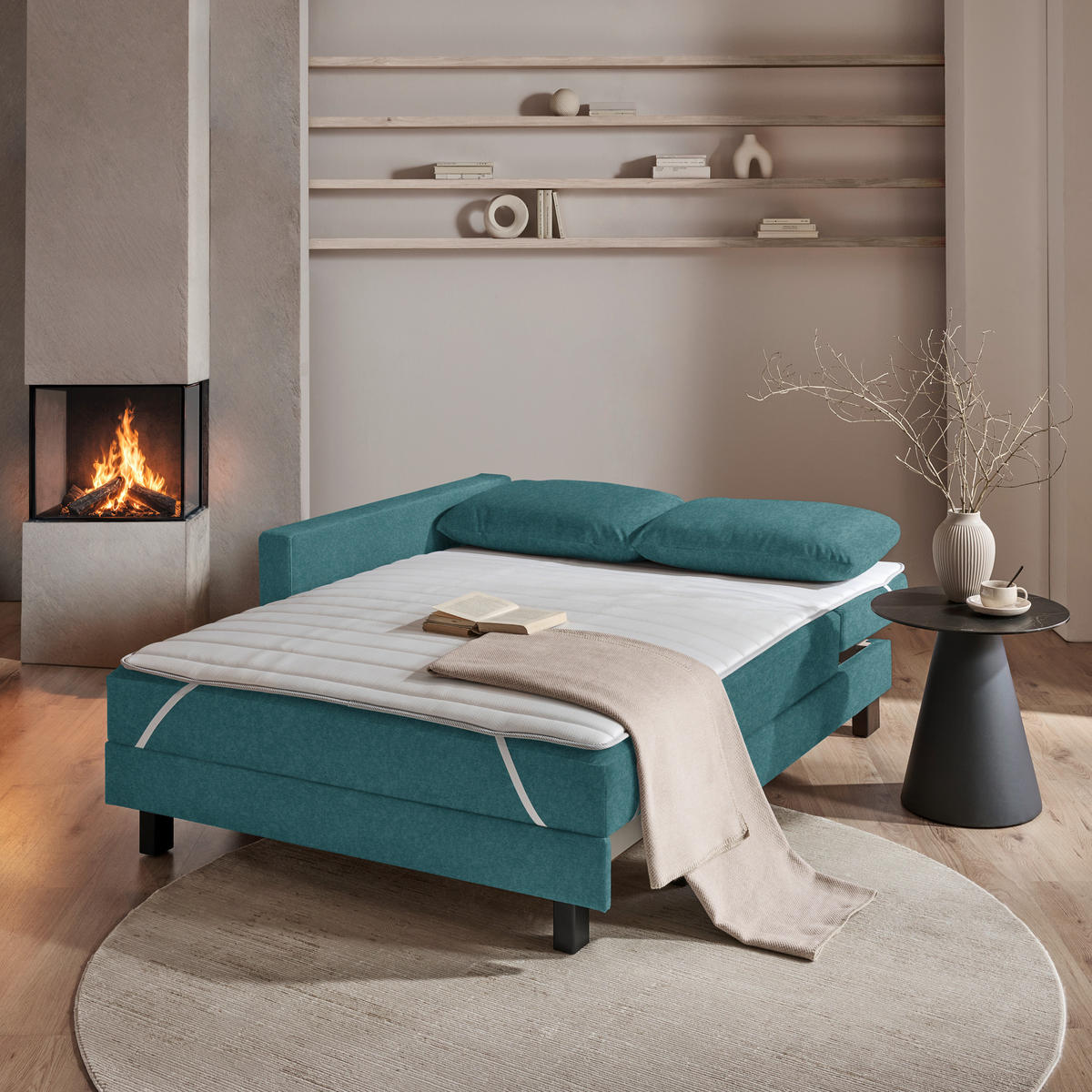 LIEGE  in Velours Blau  - Eiche dunkel/Blau, MODERN, Holz/Textil (137/72/155cm) - Joka