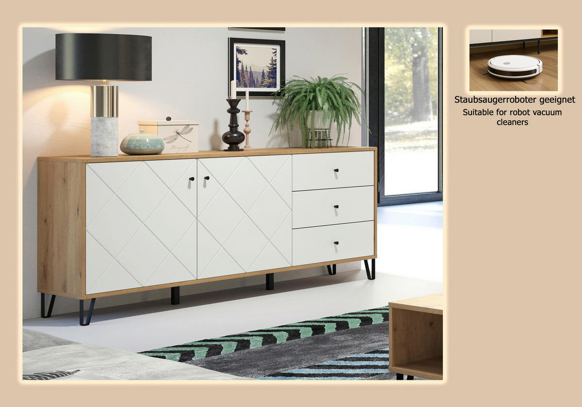 SIDEBOARD TOUCHWO 123/76/40 cm 3 Schublade(n)  - Schwarz/Eiche Artisan, Design, Holzwerkstoff/Kunststoff (123/76/40cm) - MID.YOU