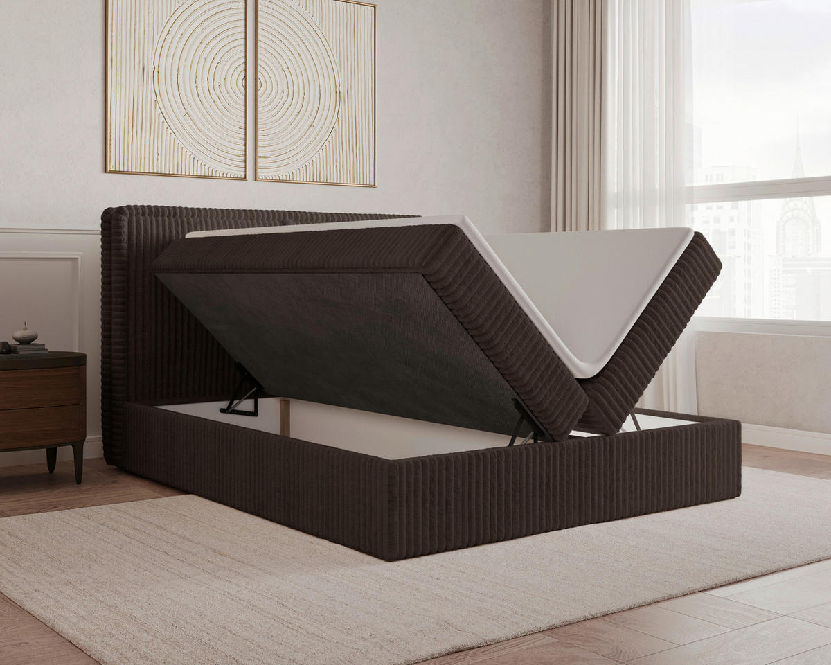 BOXBETT 160/200 cm,  in Braun, Bettkasten, Topper, H2 + H3 = mittel + fest  - Schwarz/Braun, MODERN, Holz/Kunststoff (160/200cm) - MID.YOU