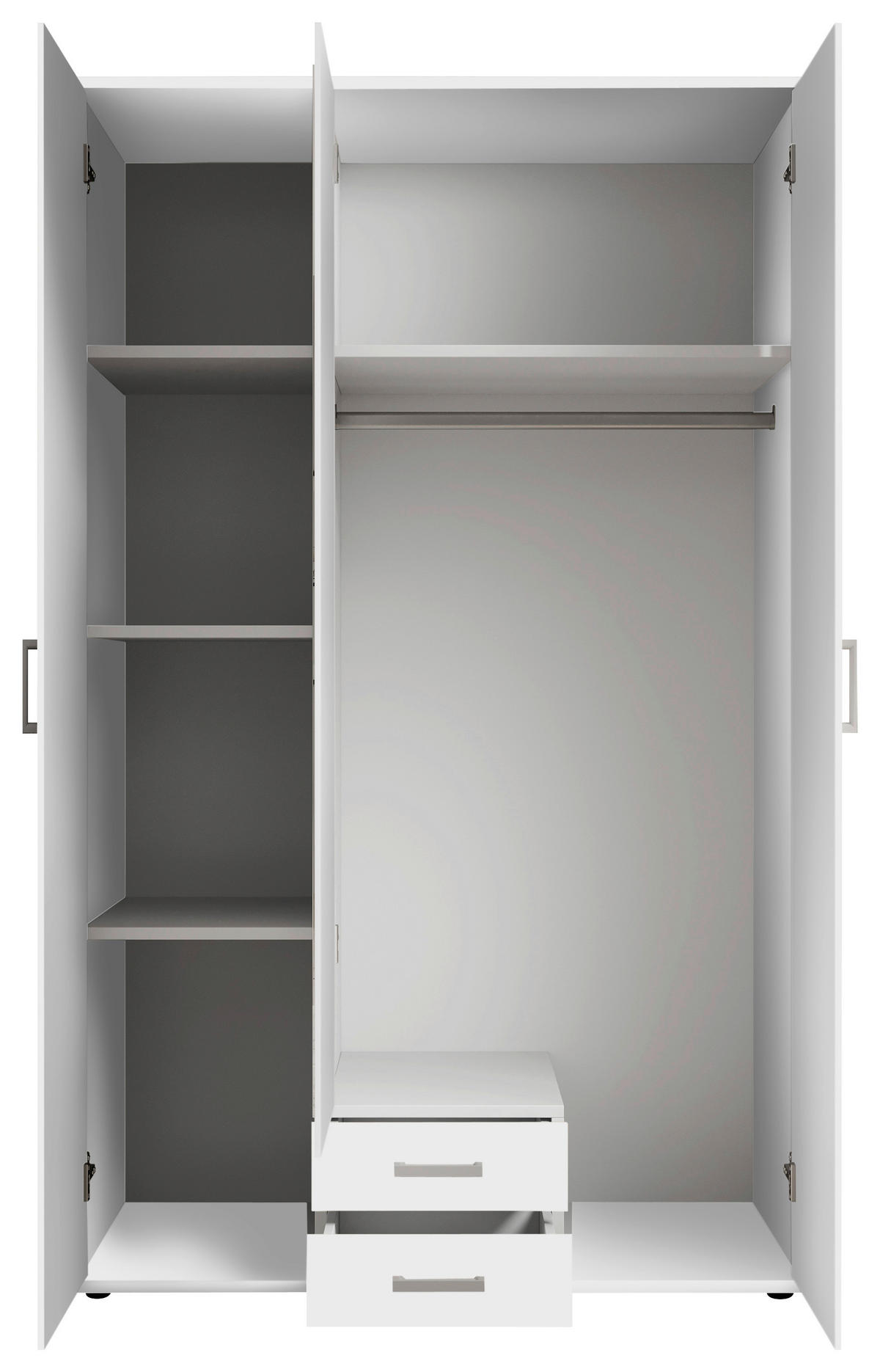 KLEIDERSCHRANK 120/196/53,5 cm 3-türig Weiß  - Alufarben/Weiß, KONVENTIONELL, Glas/Holzwerkstoff (120/196/53,5cm) - Boxxx