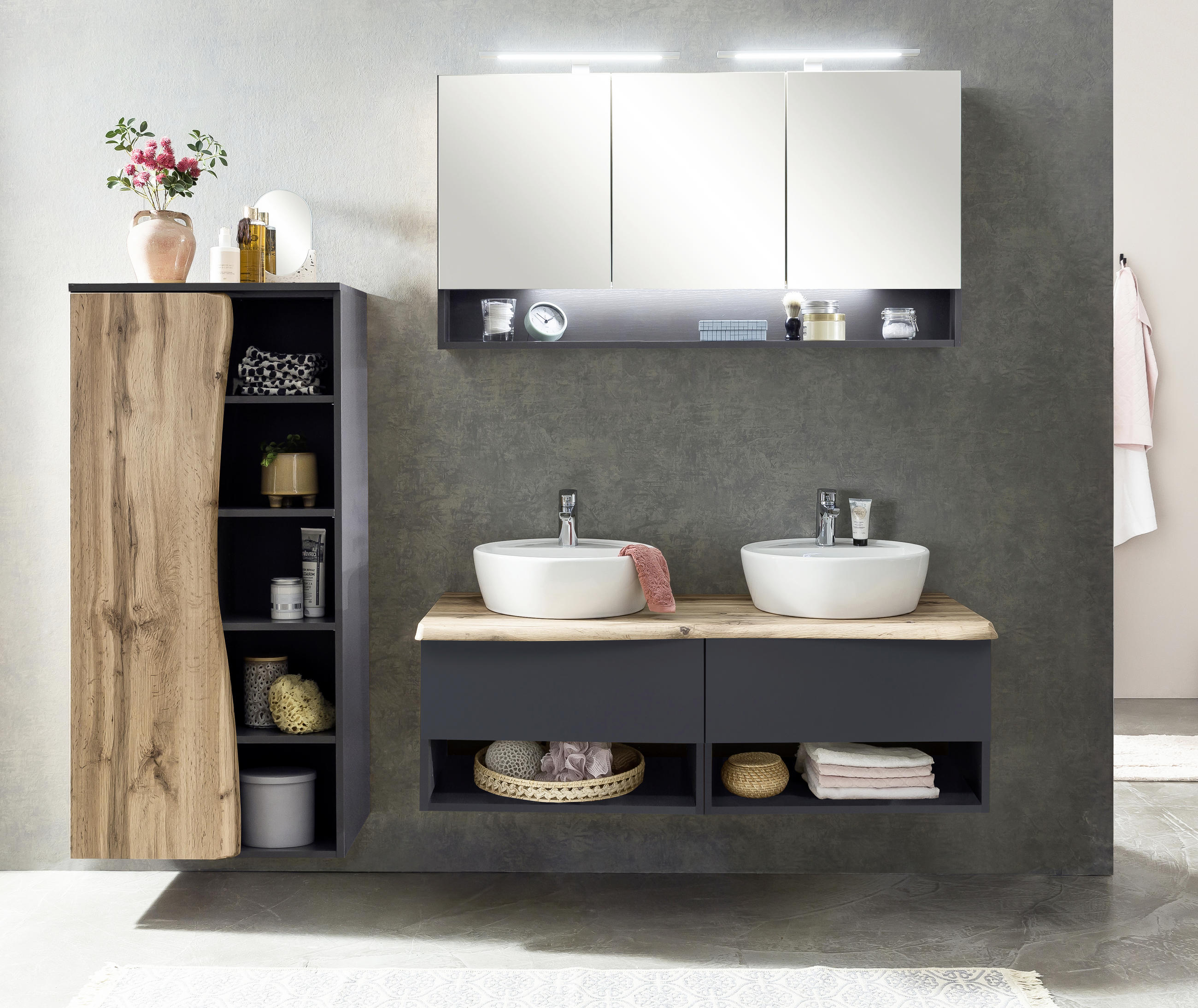 SPIEGELSCHRANK 120/64/20 cm  - Graphitfarben/Alufarben, Natur, Glas/Holzwerkstoff (120/64/20cm) - Xora