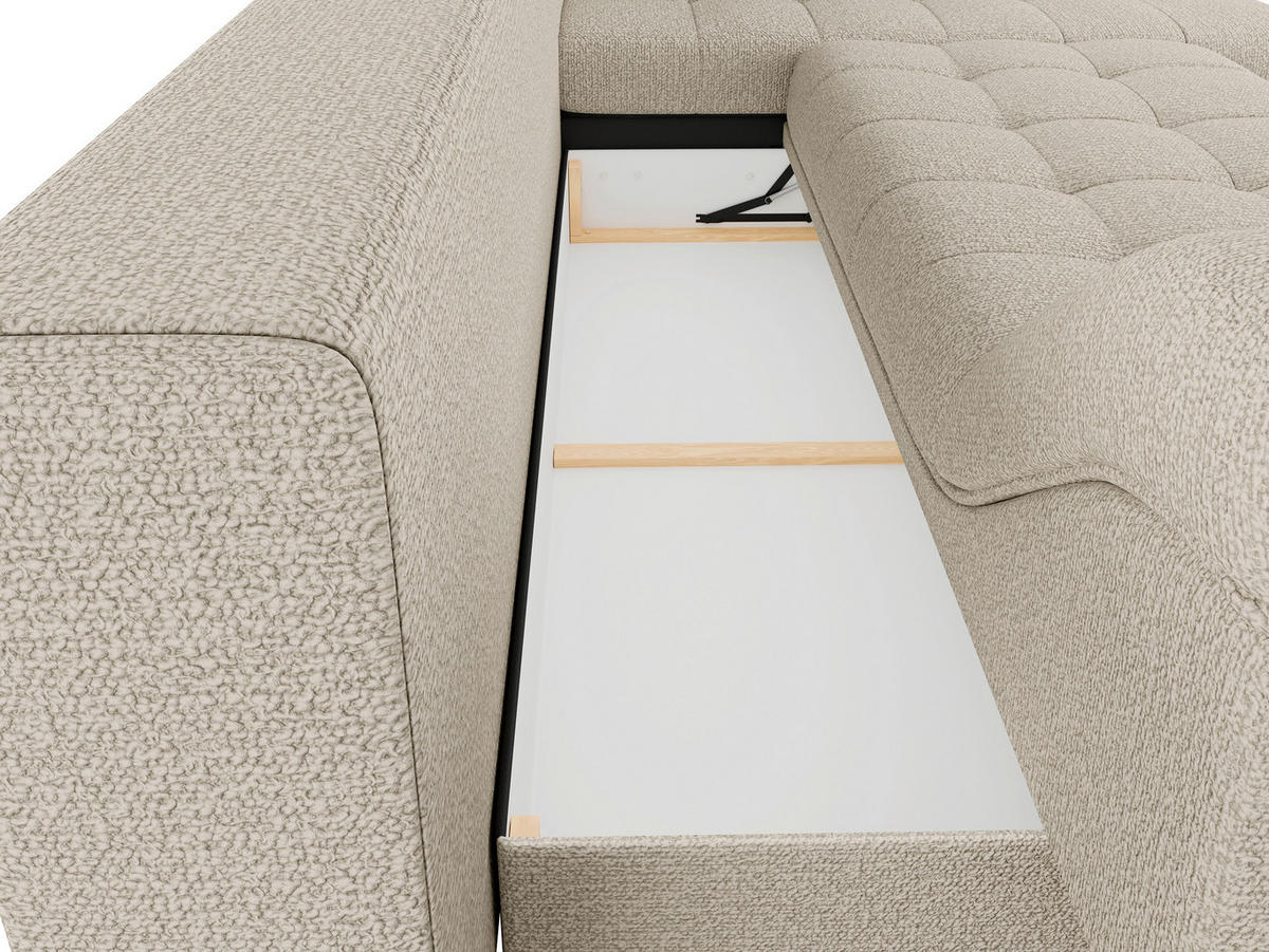 ECKSOFA Beige Struktur, Bouclé  - Beige/Schwarz, Design, Textil (177/276cm) - MID.YOU