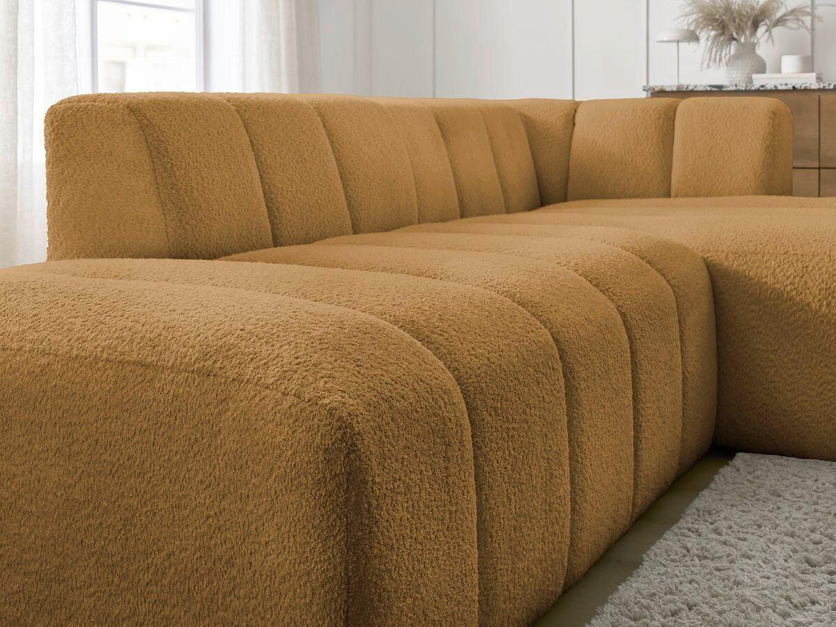 ECKSOFA Ottomane rechts  ANNECY Gelb Bouclé  - Gelb/Schwarz, MODERN, Kunststoff/Textil (262/170cm)