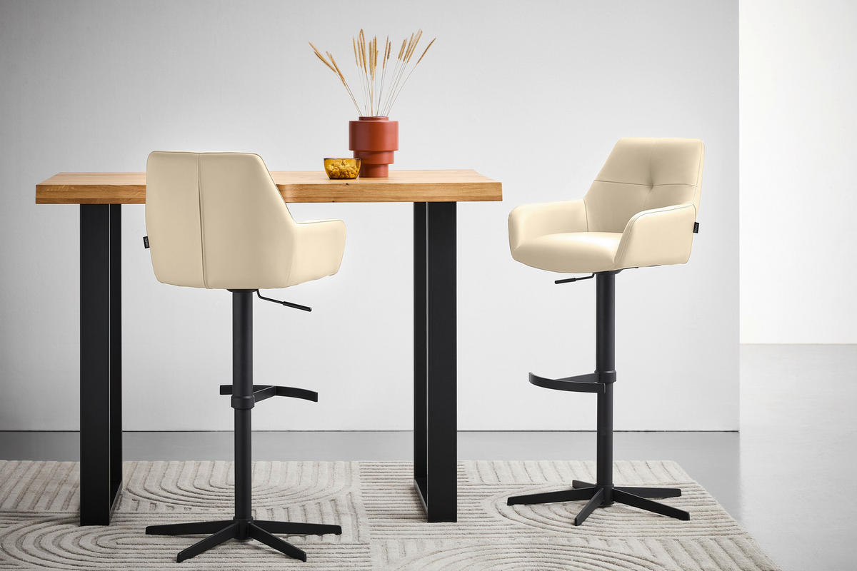 BARHOCKER Echtleder Beige Eisen Sitzfläche 360° drehbar, inklusive Armlehnen  - Beige/Schwarz, Design, Leder/Metall (54/99-117/52,5cm) - Novel