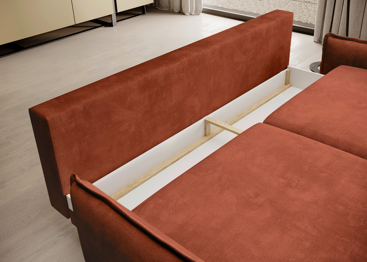 SCHLAFSOFA Chenille Terracotta  - Terracotta/Schwarz, KONVENTIONELL, Textil/Metall (223/89/107cm) - Carryhome