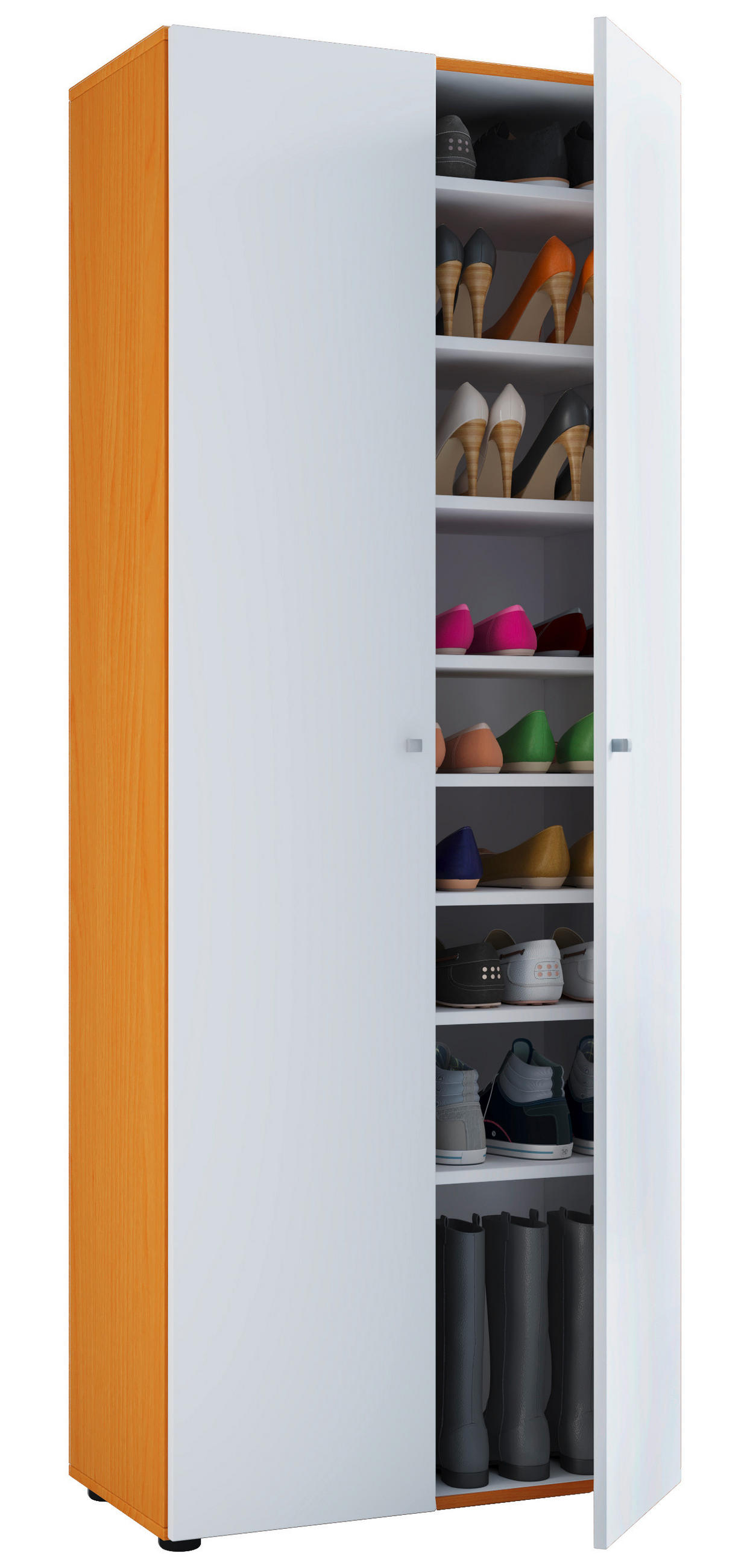 SCHUHSCHRANK Vandol in 71/180/39 cm - Weiss/Buchefarben, Design, Holzwerkstoff/Kunststoff (71/180/39cm) - MID.YOU