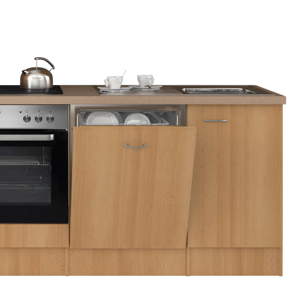KÜCHENBLOCK 280 cm   in Buchefarben  - Edelstahlfarben/Beige, MODERN, Glas/Holzwerkstoff (280cm) - FlexWell