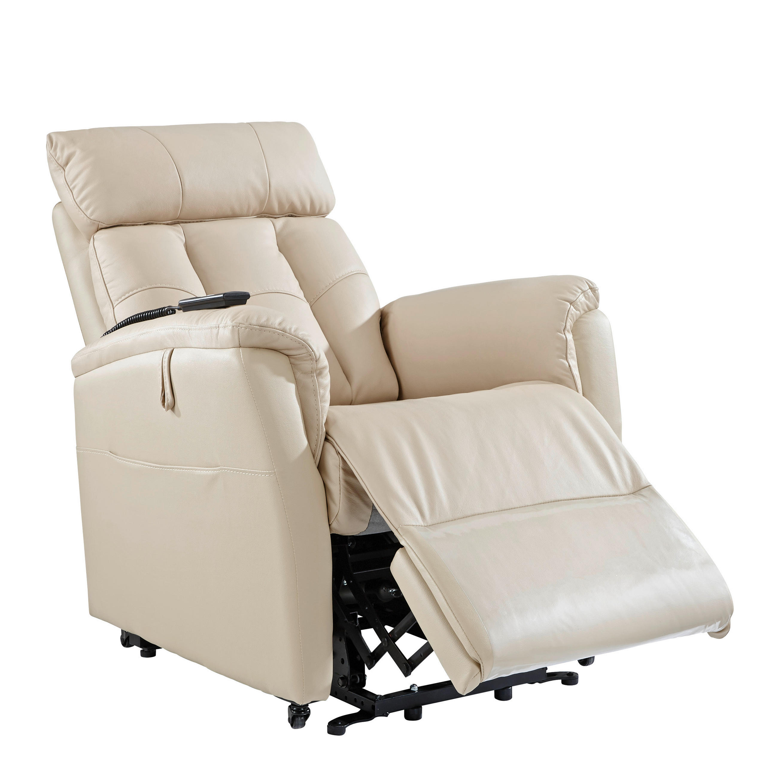 RECLINERFÅTÖLJ i läderimitation beige  - beige/svart, Klassisk, metall/läder (82/107/94cm) - Cantus
