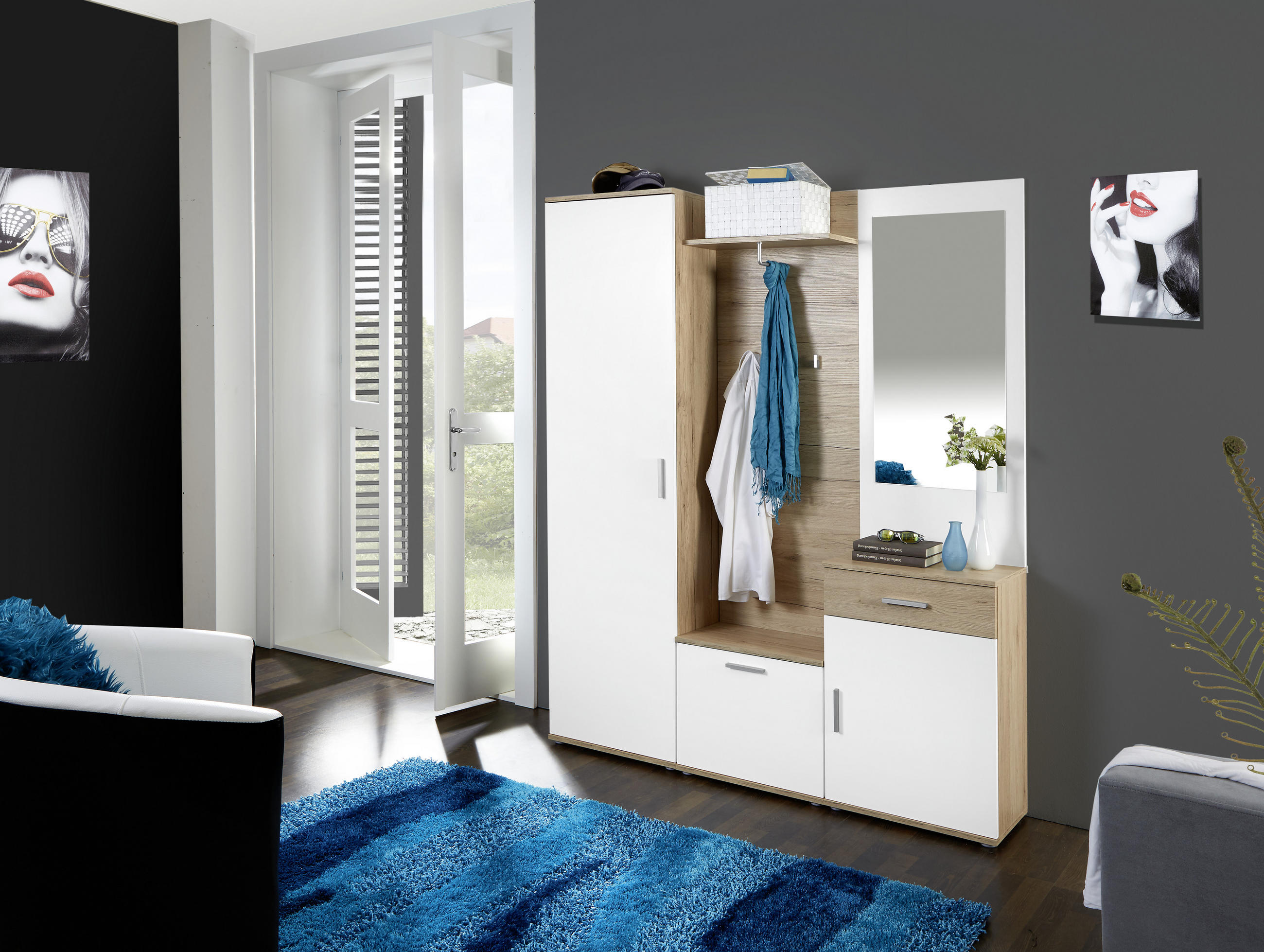 GARDEROBE 5-teilig  in 150/190/29 cm  - Eichefarben/Weiß, MODERN, Glas/Holzwerkstoff (150/190/29cm) - MID.YOU