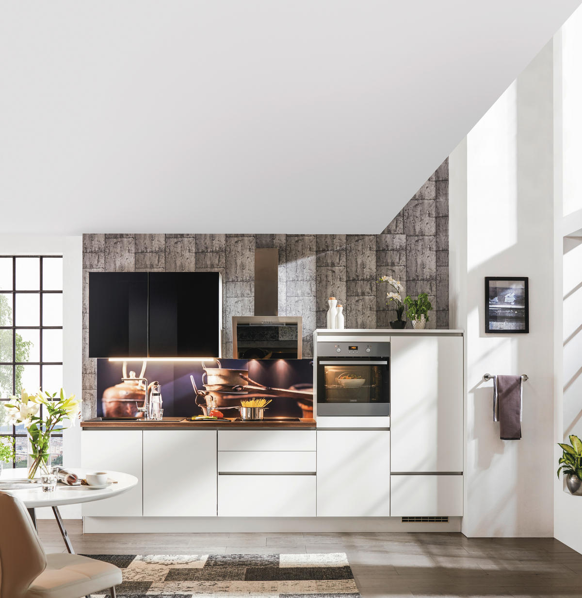 KÜCHENLEERBLOCK 310 cm   in Braun, Schwarz, Weiß  - Schwarz/Braun, Design, Holzwerkstoff (310cm) - Celina