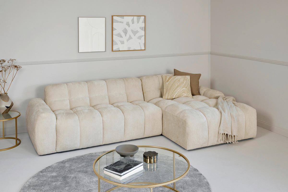 ECKSOFA RELAX BUBBLE CORNER L-R EU Beige Bouclé  - Beige/Schwarz, MODERN, Holz/Kunststoff (305/159cm) - Livetastic