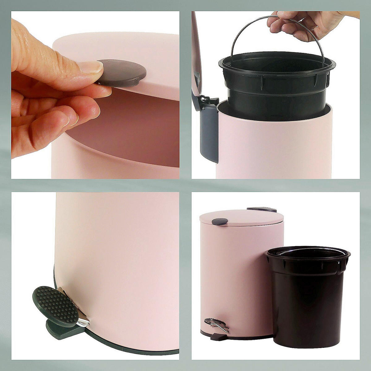 KOSMETIKEIMER MATS 3 L  - Altrosa/Schwarz, Basics, Kunststoff/Metall (17,0/23,0cm) - Kela
