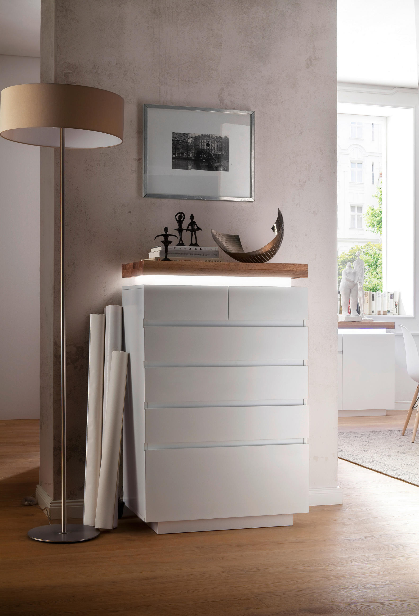 KOMMODE Romina  in 73/114/40 cm  - Eichefarben/Weiß, Design, Holz/Holzwerkstoff (73/114/40cm)