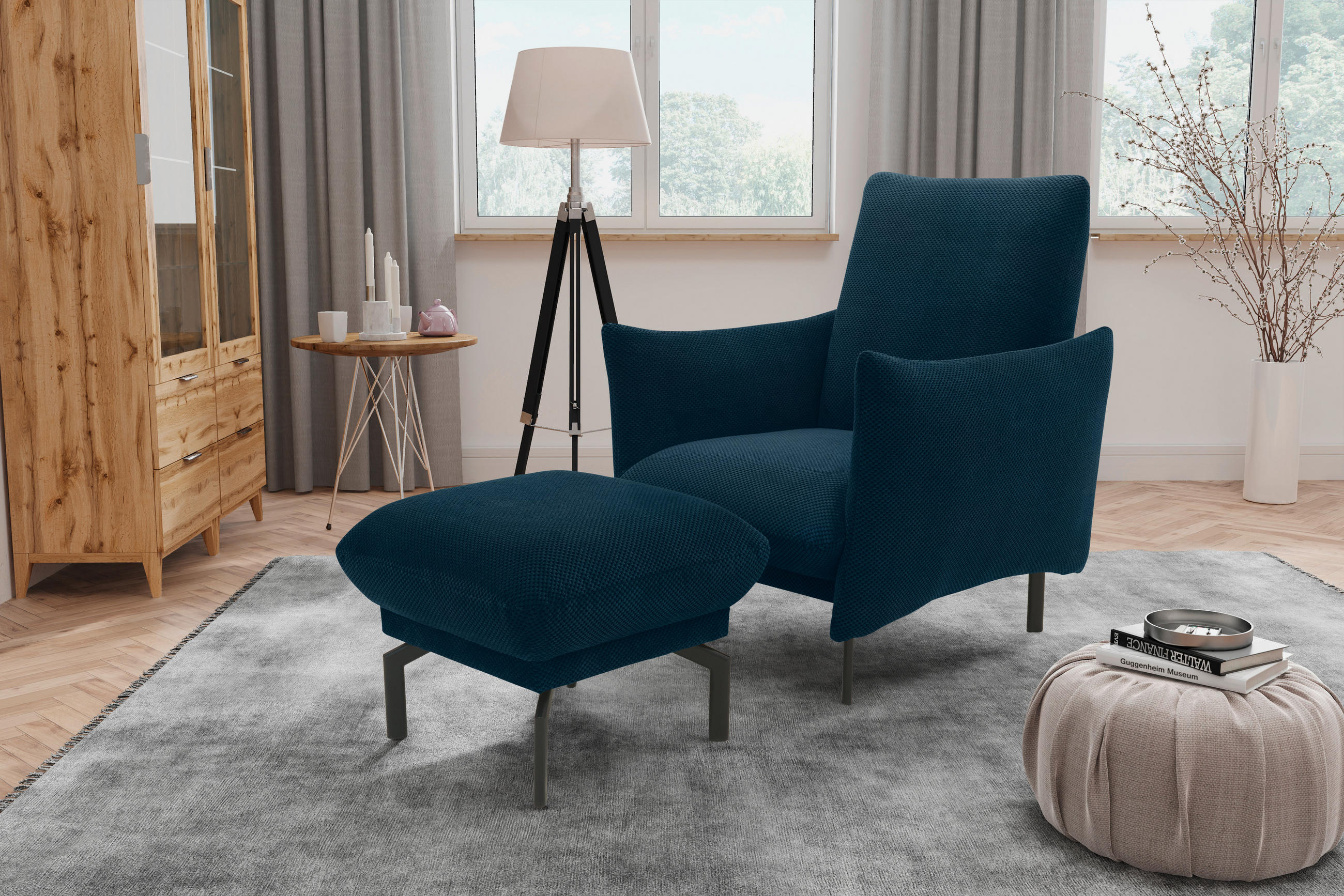 SESSEL in Mikrofaser Blau  - Blau/Schwarz, Design, Textil/Metall (85/102/95cm) - MID.YOU