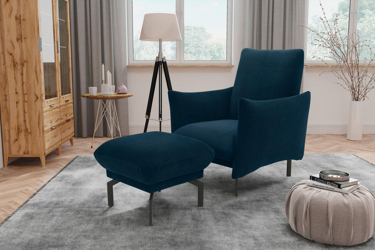 SESSEL Mikrofaser Blau    - Blau/Schwarz, Design, Textil/Metall (85/102/95cm) - MID.YOU
