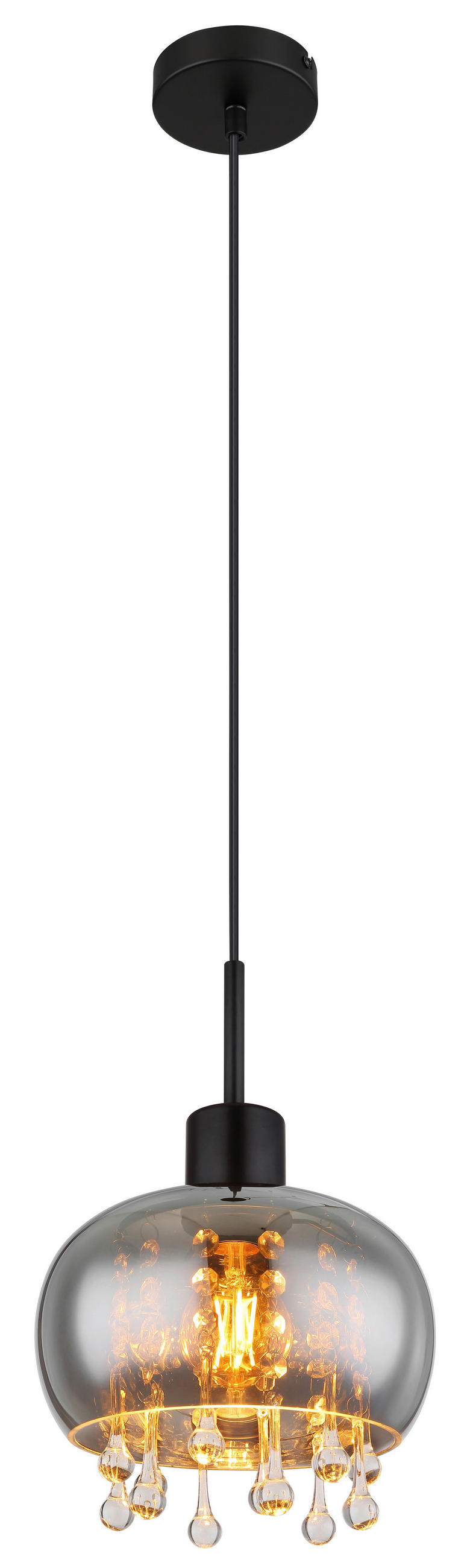 ZÁVESNÉ SVIETIDLO, E27/6 W, 21/120 cm  - číra/čierna, Trend, kov/textil (21/120cm) - Globo
