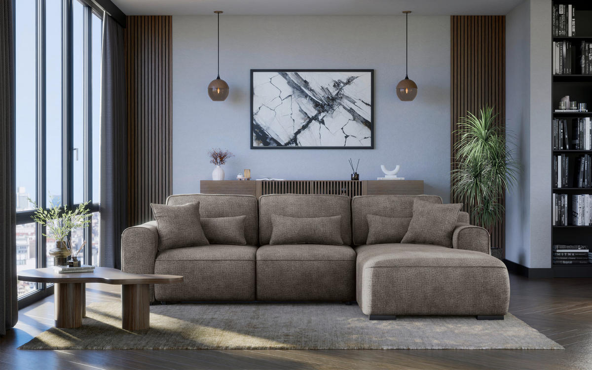 ECKSOFA Greige Chenille  - Greige/Grau, KONVENTIONELL, Kunststoff/Textil (293/205cm) - Carryhome