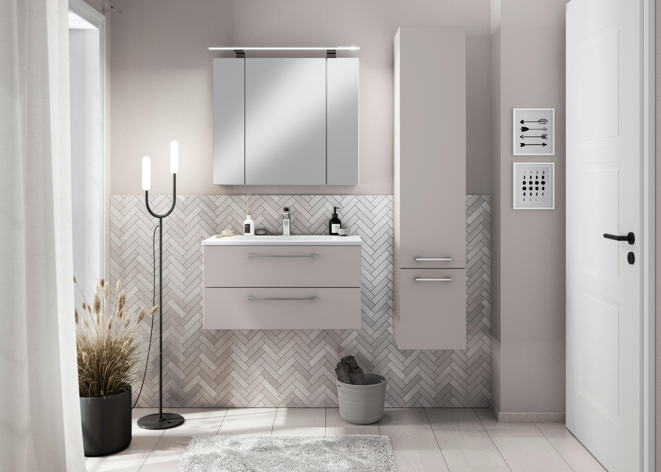 BADEZIMMER 4-teilig  in 82,2 cm  - Chromfarben/Greige, Basics, Glas/Keramik (82,2cm)