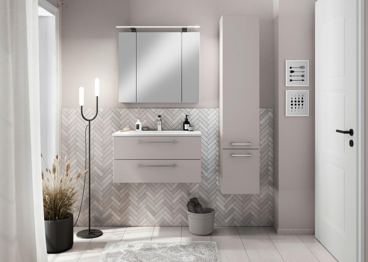 BADEZIMMER 4-teilig  in 82,2 cm  - Chromfarben/Greige, Basics, Glas/Keramik (82,2cm)