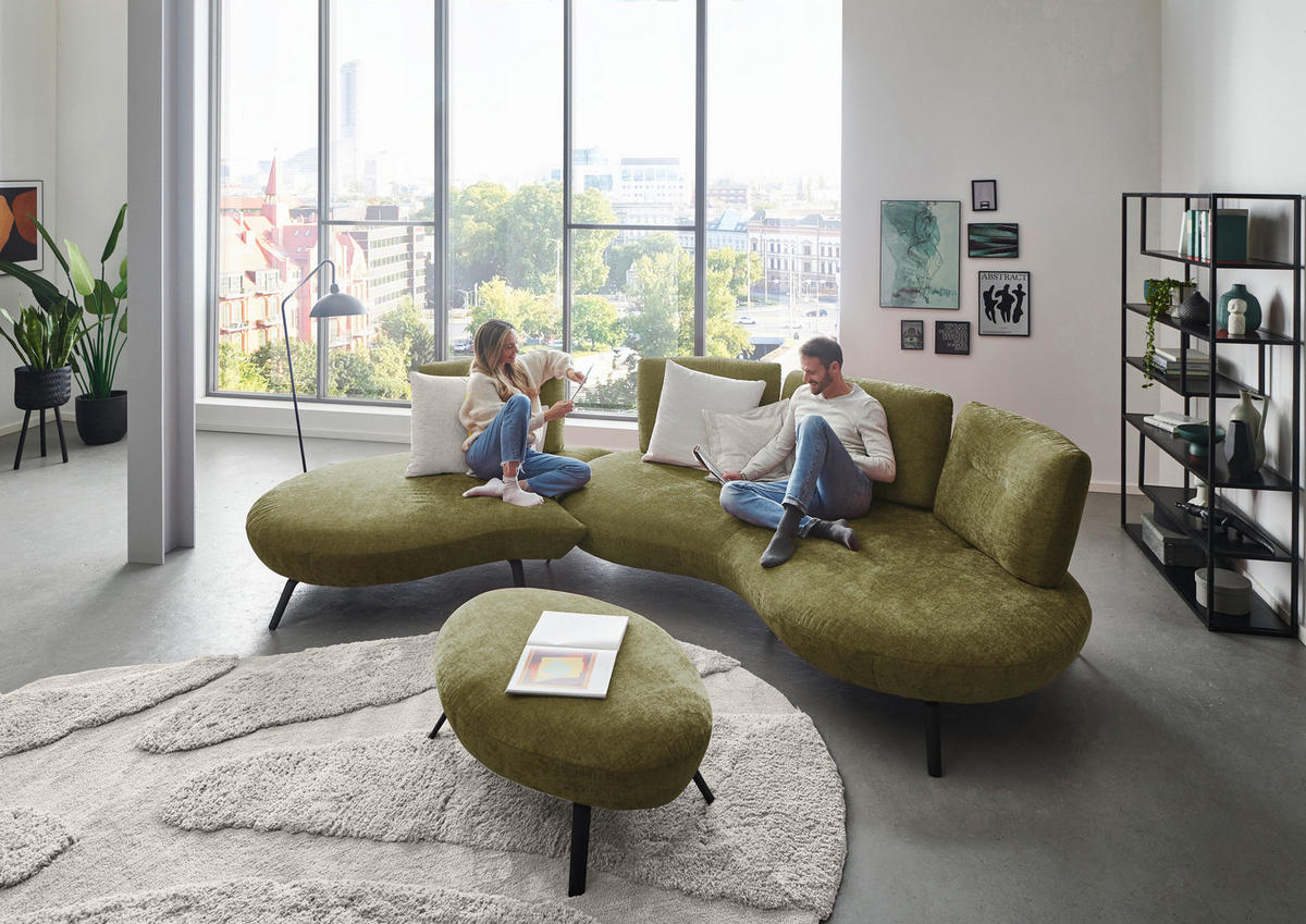 BIGSOFA Flachgewebe Olivgrün  - Schwarz/Olivgrün, Design, Textil/Metall (456/93/138cm) - Moderano