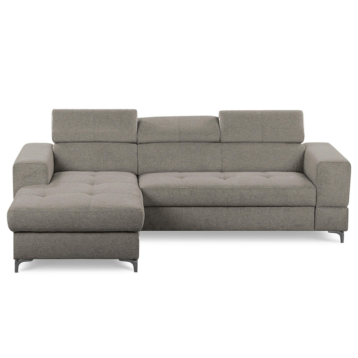 ECKSOFA TORINO Graphitfarben Chenille Bettkasten, Kopfteilverstellung  - Schwarzchrom/Graphitfarben, Design, Textil/Metall (173/247cm) - Livetastic