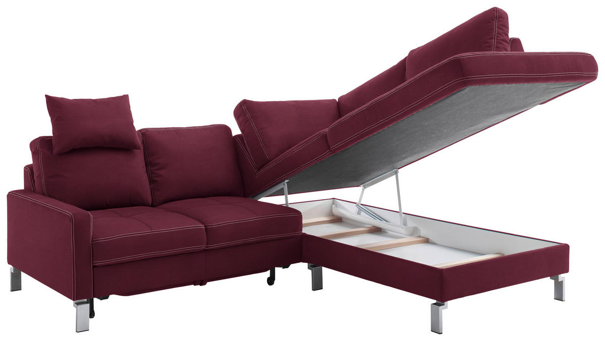 ECKSOFA in Mikrofaser Beere  229/200 cm  - Chromfarben/Beere, Design, Textil/Metall (229/200cm) - Pure Home Lifestyle