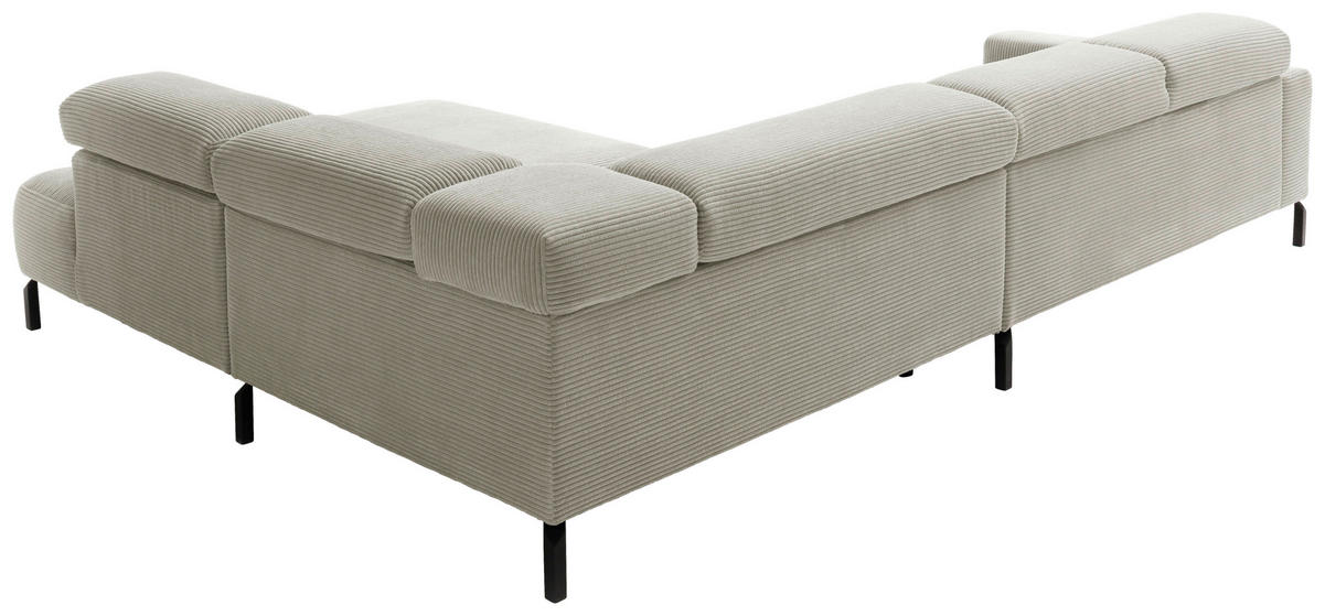 ECKSOFA inkl. Funktion Hellgrau Cord  - Hellgrau/Schwarz, MODERN, Textil/Metall (309/219cm) - Pure Home Lifestyle